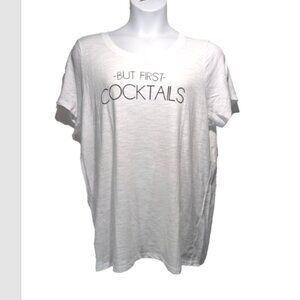 NWOT Torrid Slub Knit But First Cocktails White Slim Fit Crew Tee Plus 3X